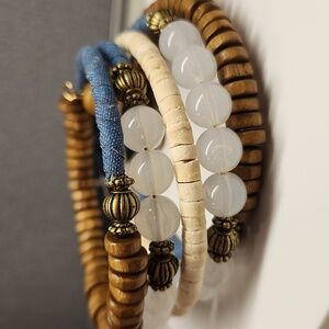 Cato Wood and Denim Coil Bracelet